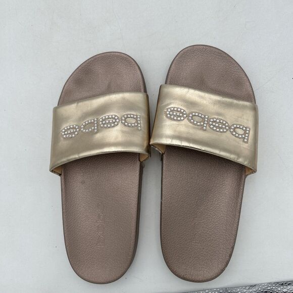 Bebe Felizia Slide Sandals Flip Flops Gold Size 9 EUC - Picture 7 of 7